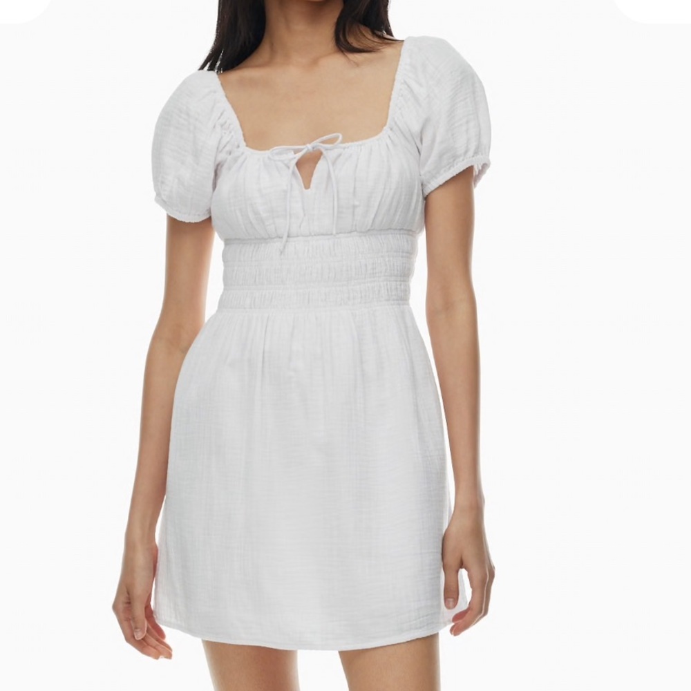 Sunday Best White Green Dress with Smocked Waist